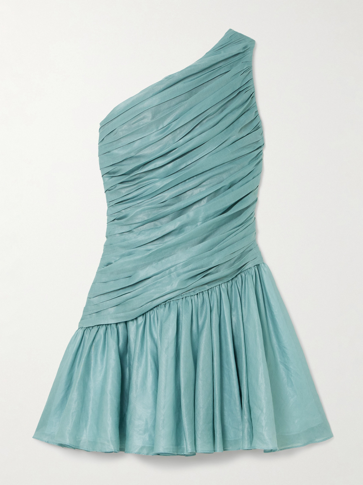 Abadia Lulu One-shoulder Gathered Voile Mini Dress In Blue