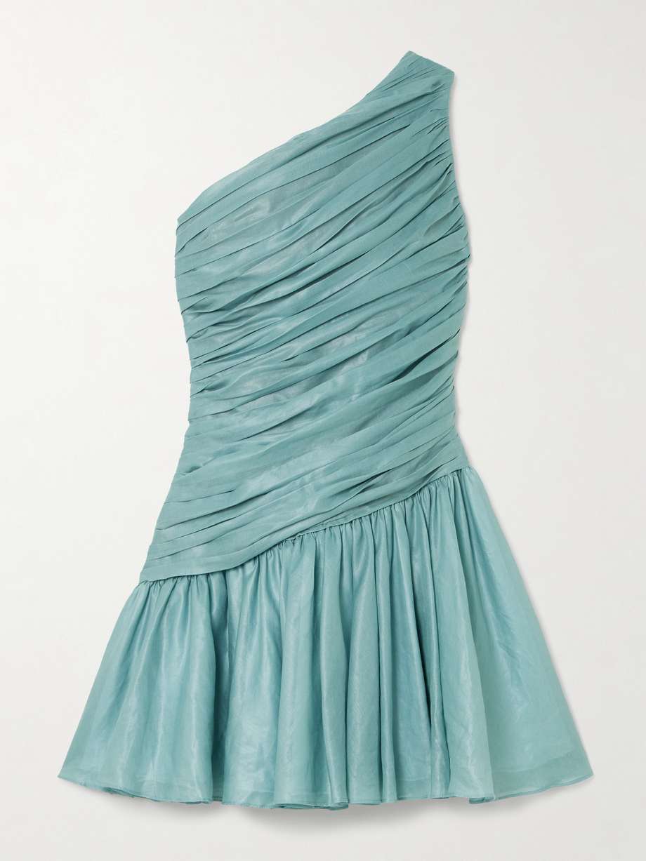 lulu one-shoulder gathered voile mini dress
