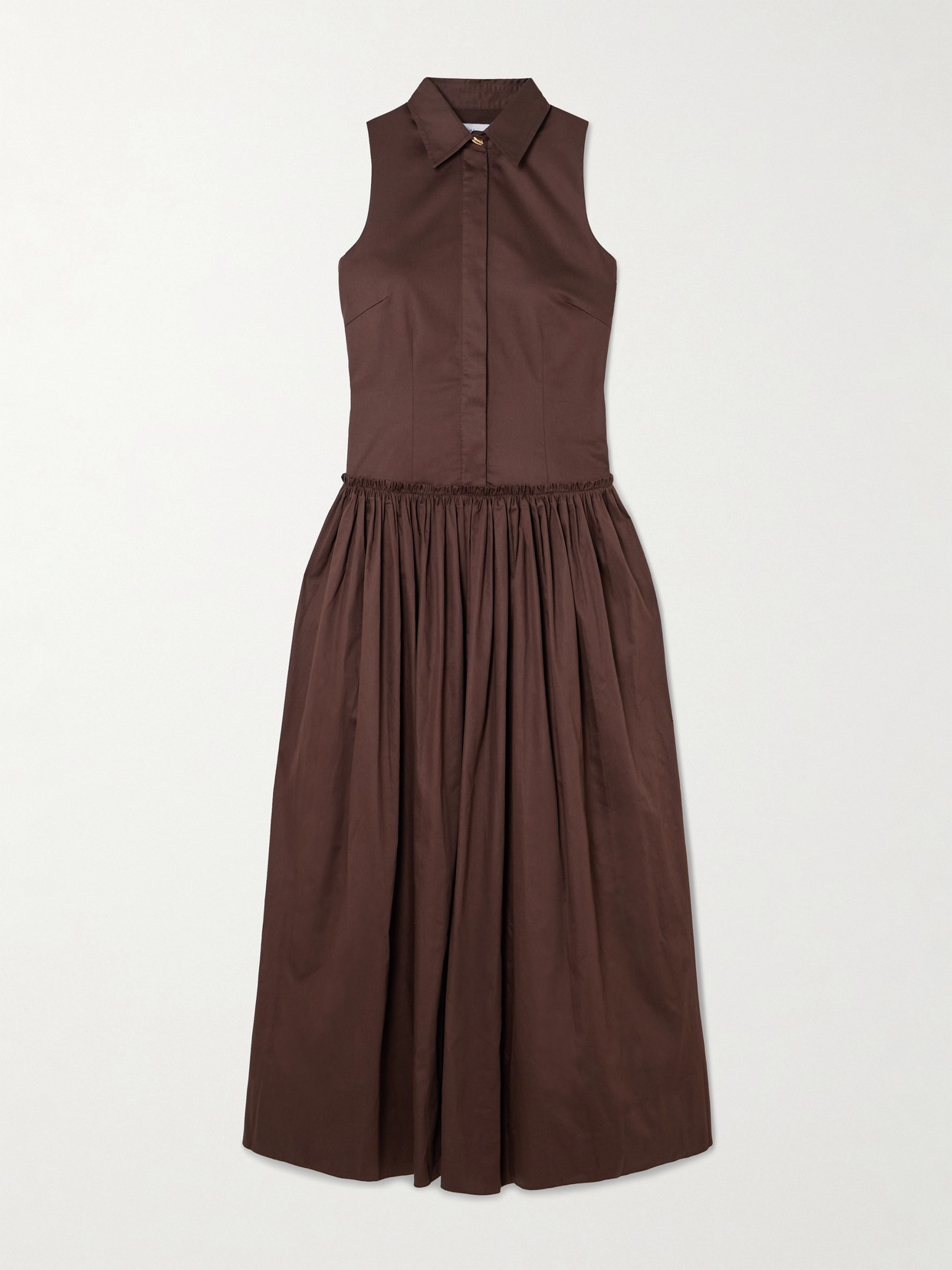 Abadia Sama Gathered Cotton-poplin Maxi Shirt Dress In 棕色
