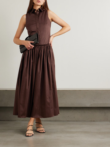 Abadia Sama gathered cotton-poplin maxi shirt dress