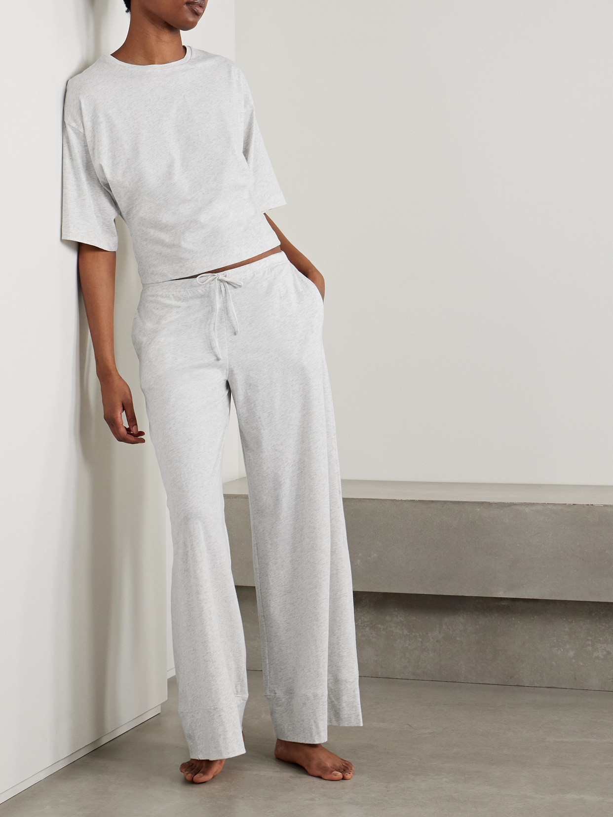Skin Coco Organic Pima Cotton-jersey Pajama Set In Gray