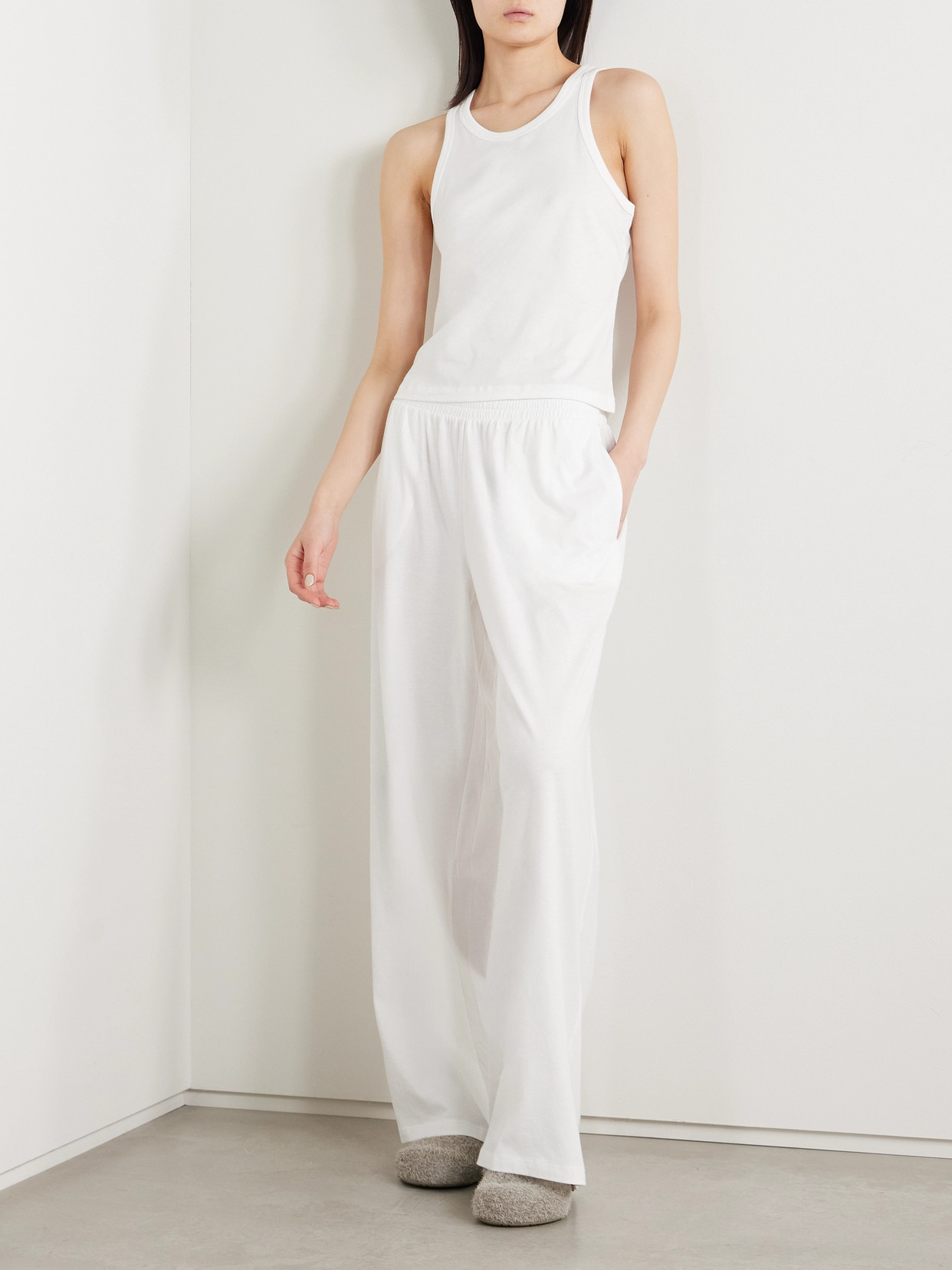 Skin Cathie Cadence Organic Pima Cotton-jersey Tank And Pants Set In White