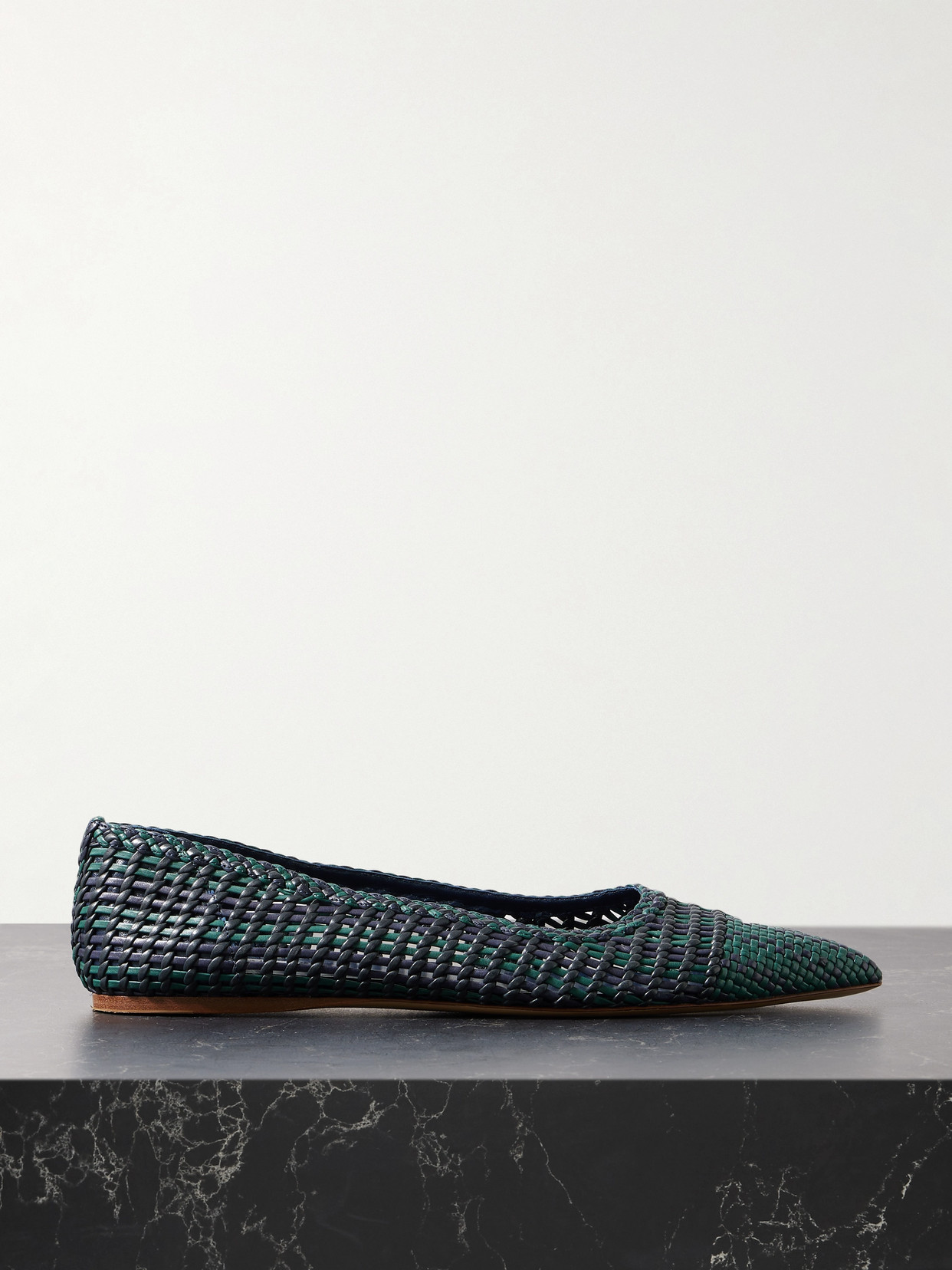 Gabriela Hearst Aurora Checked Woven Leather Ballet Flats In Green
