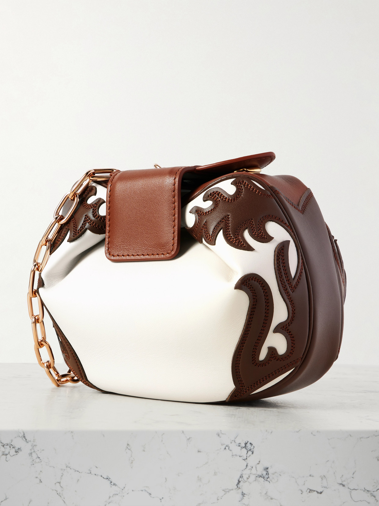 Gabriela Hearst Soft Demi Western Two-tone Leather Clutch In Ivory