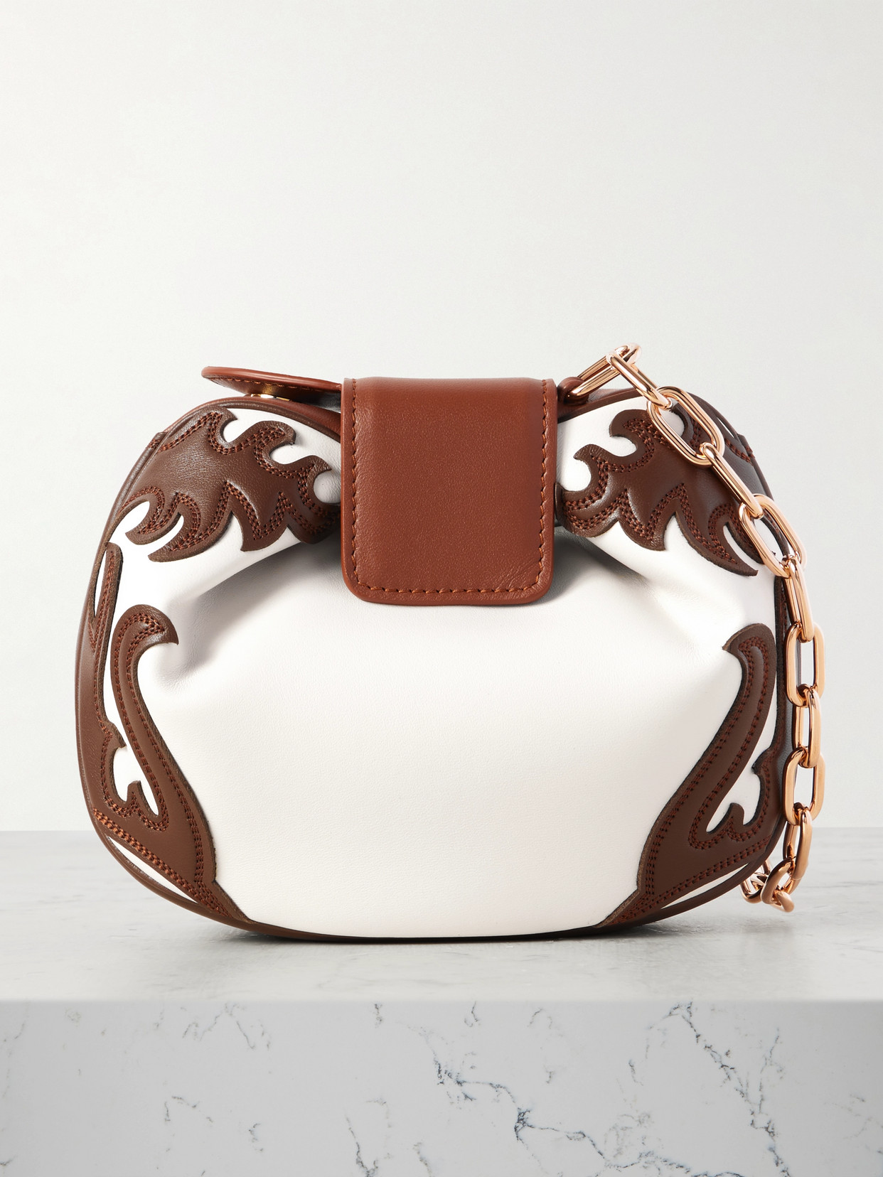 Gabriela Hearst Soft Demi Western Two-tone Leather Clutch In Ivory