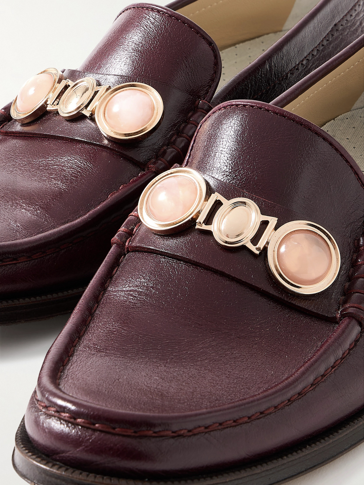 Gabriela Hearst Melchora Embellished Leather Loafers In Burgundy