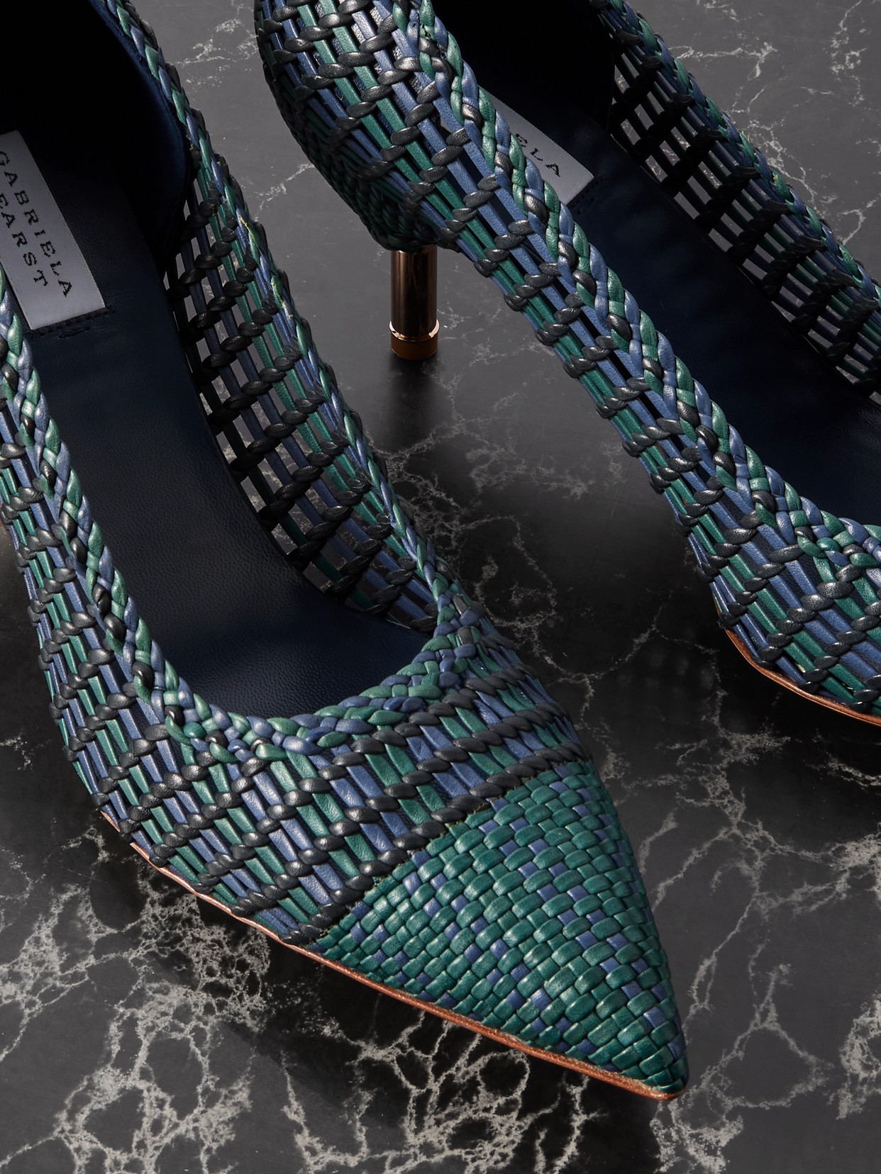 Gabriela Hearst Andres Braided Pump In Navy Multi Leather In Green
