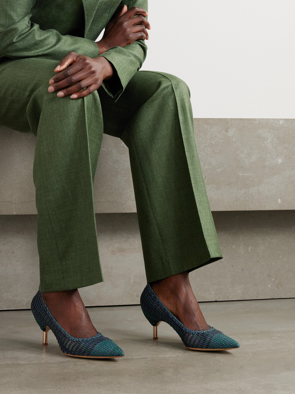 Gabriela Hearst Andres Braided Pump In Navy Multi Leather In Green