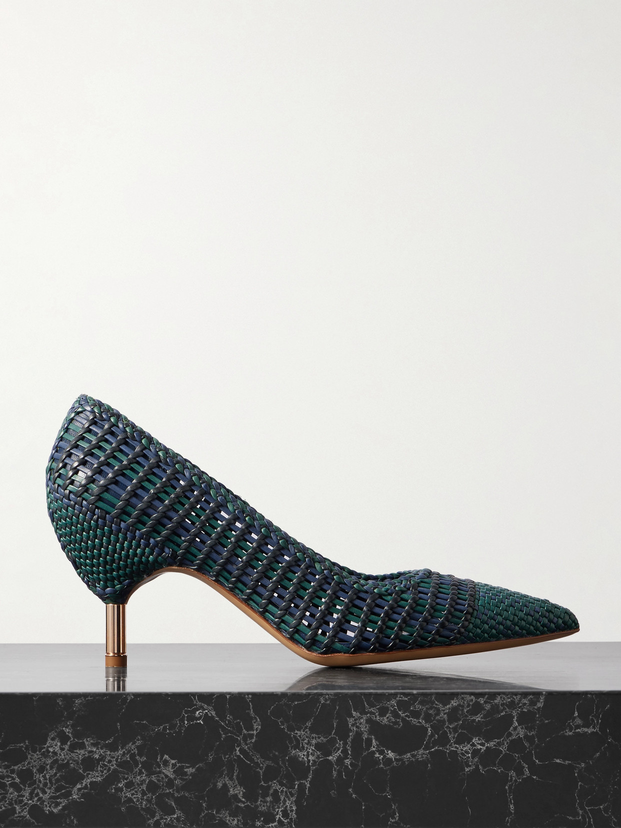 Gabriela Hearst Andres Braided Pump In Navy Multi Leather In Green