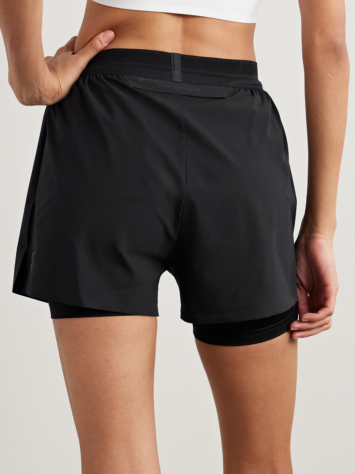 On Pace Layered Recycled-shell And Stretch-jersey Shorts In Black