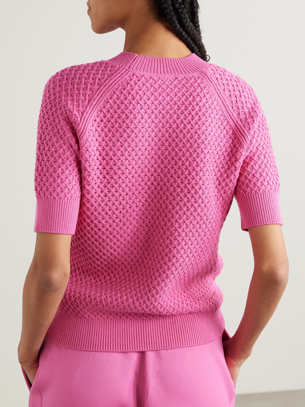 Varley Lucy Waffle-knit Sweater In Pink
