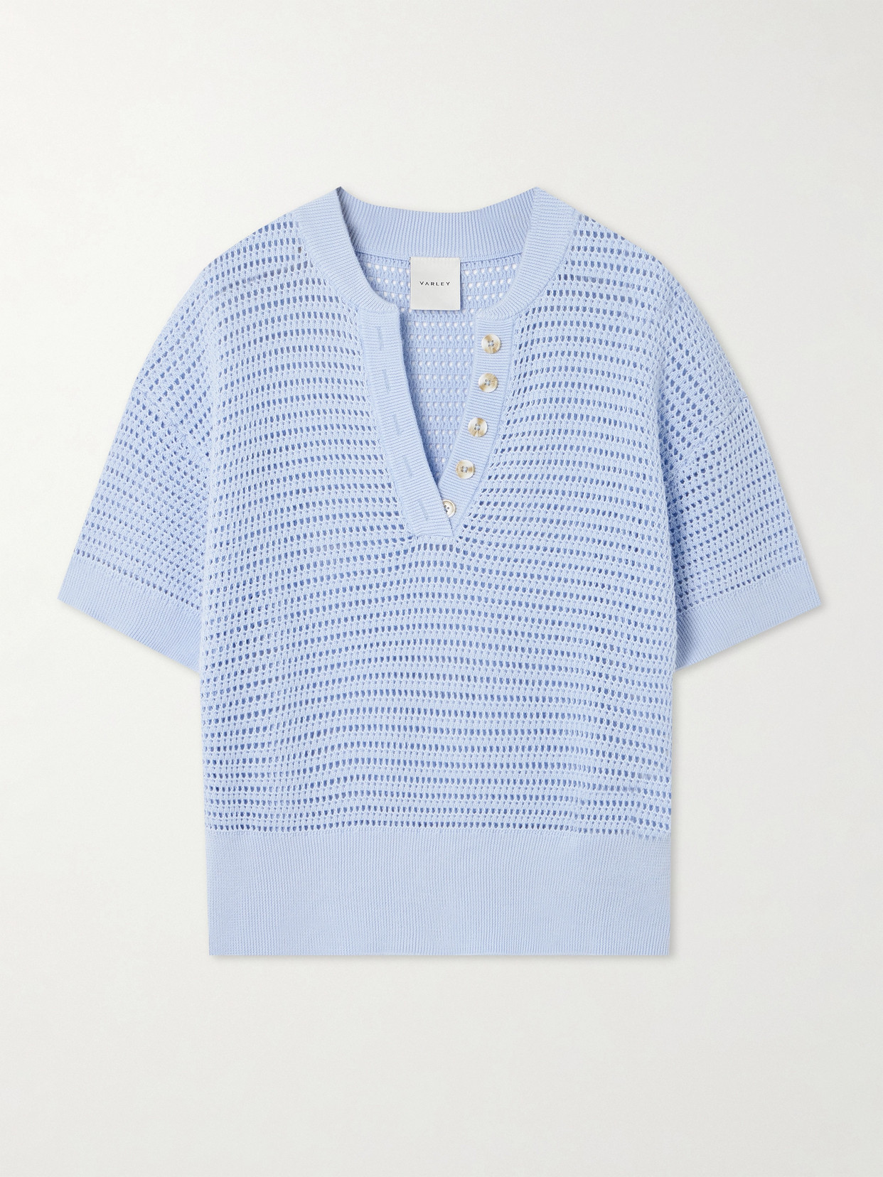 Varley Womens Cashmere Blue Callie Short-sleeves Cotton-knit Top In Blue