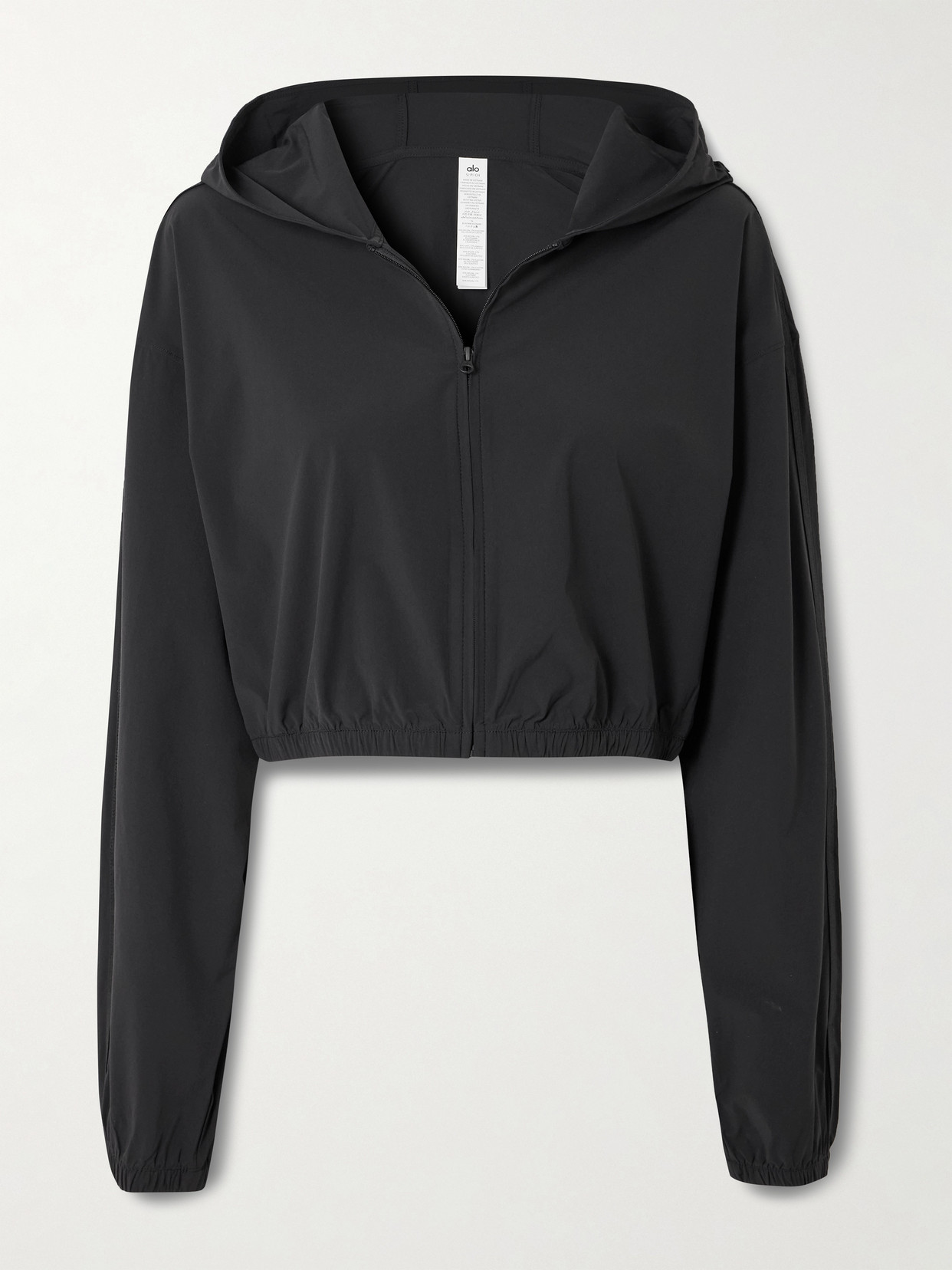 Alo Yoga Effortless Cropped Stretch-shell Hoodie In Black