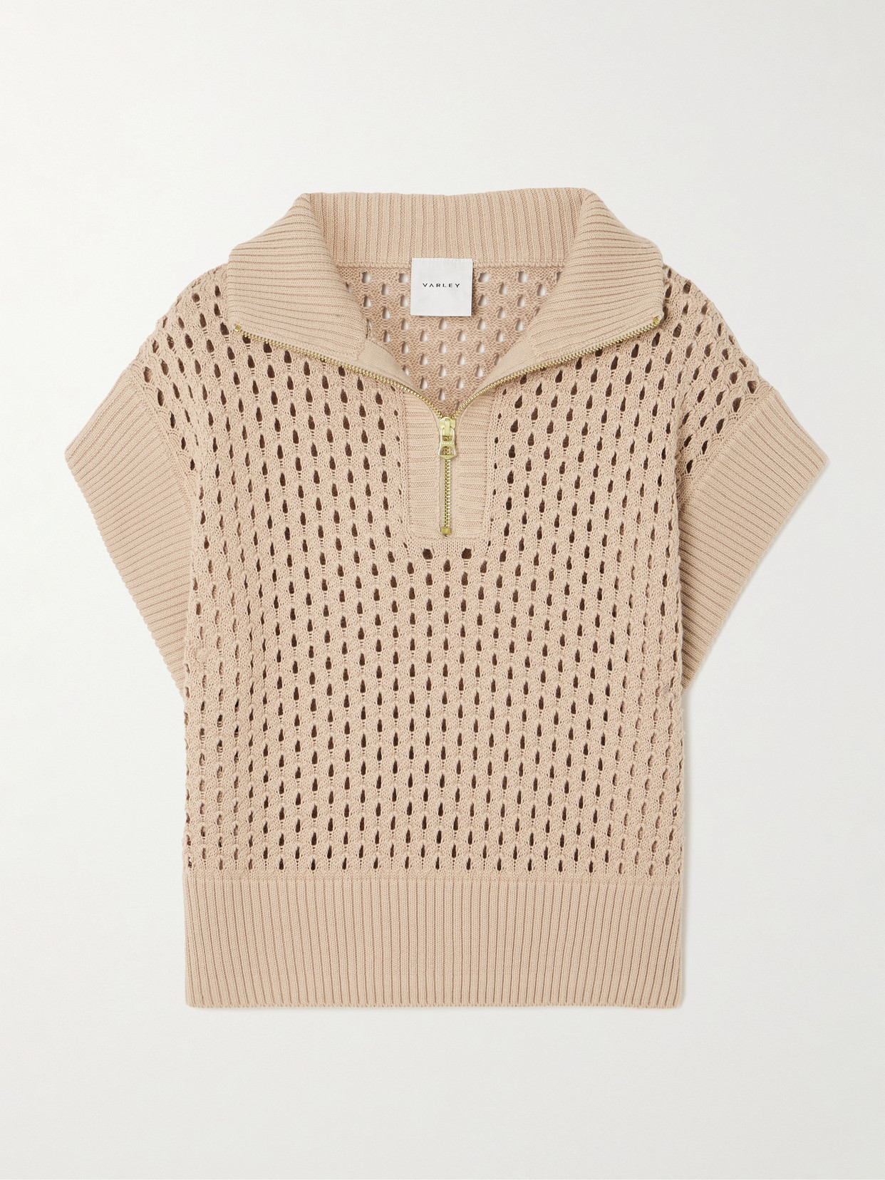 Varley Gaines Short-sleeve Half-zip Knit Pullover In Brown