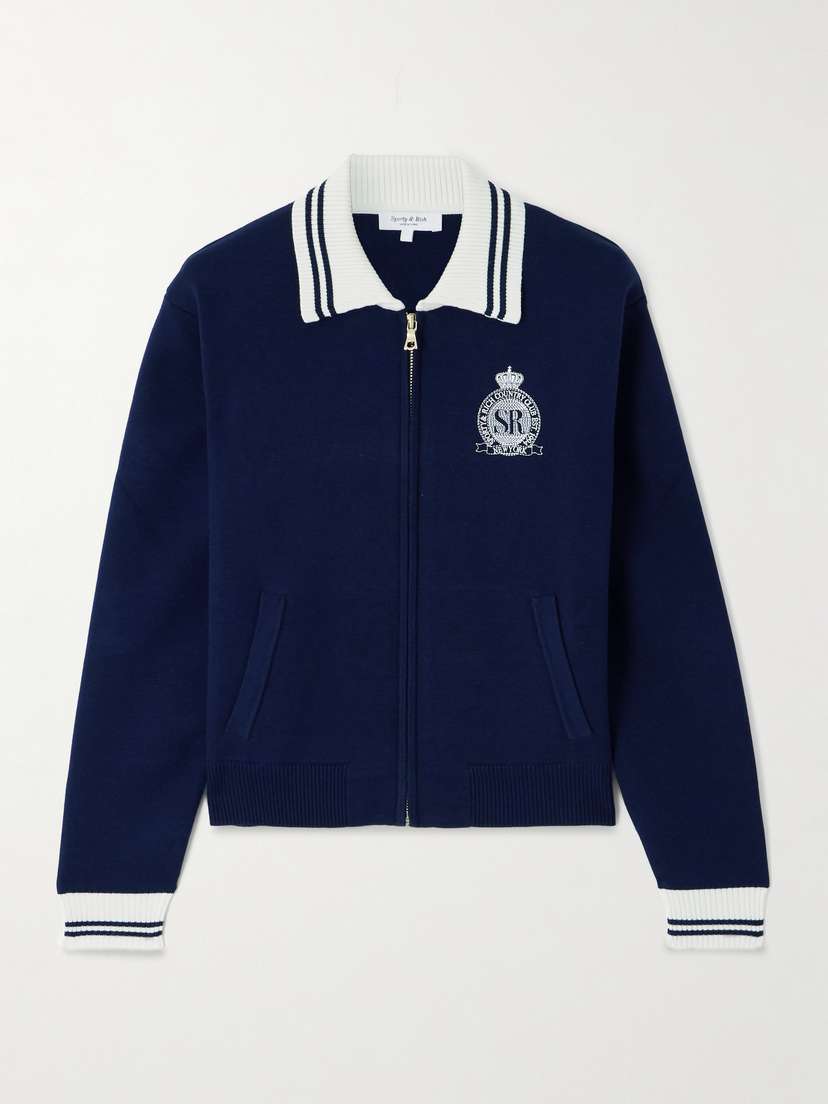 Sporty & Rich Royal Club Embroidered Striped Knitted Cardigan