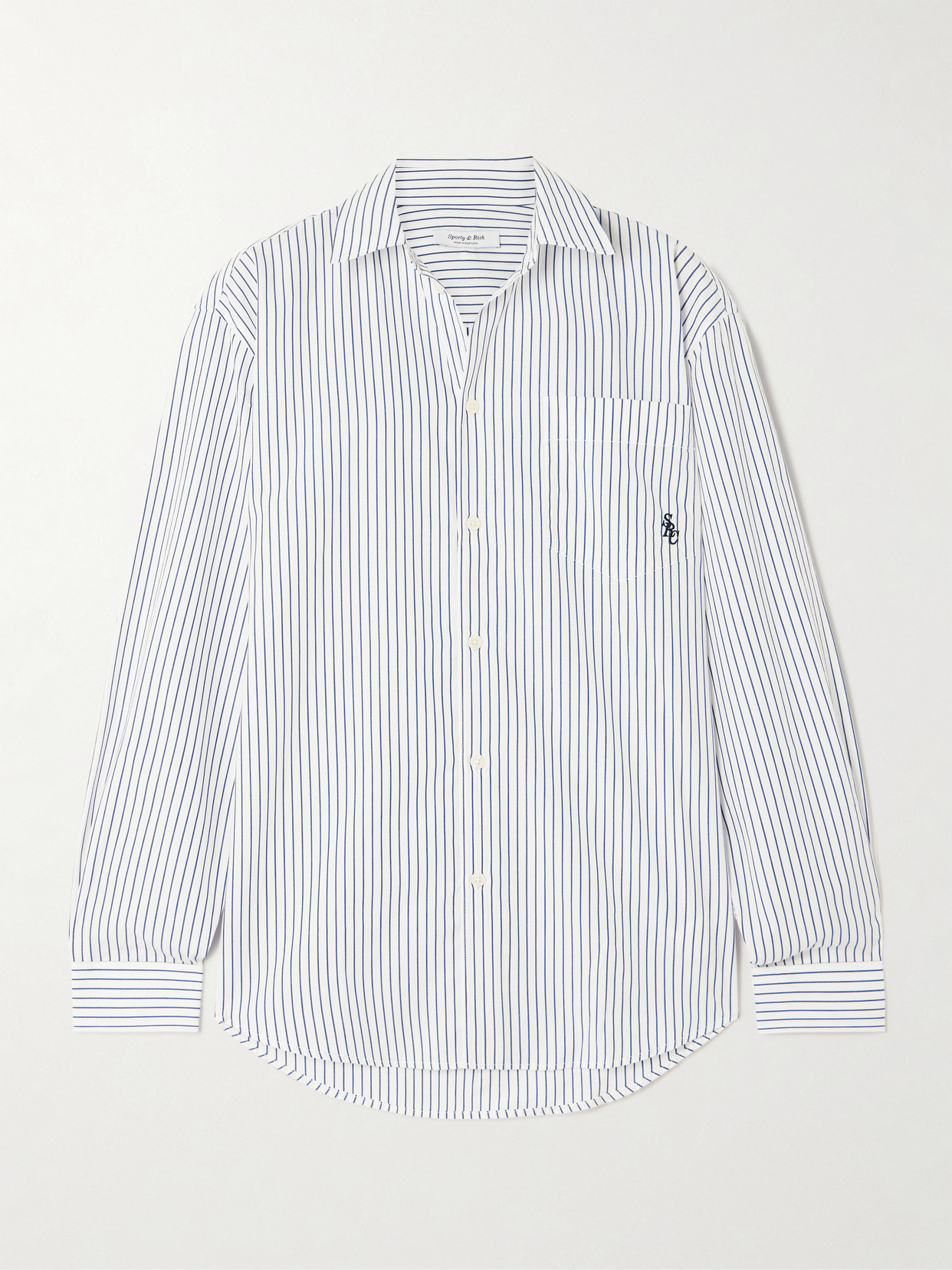 Sporty And Rich Src Embroidered Striped Cotton-poplin Shirt