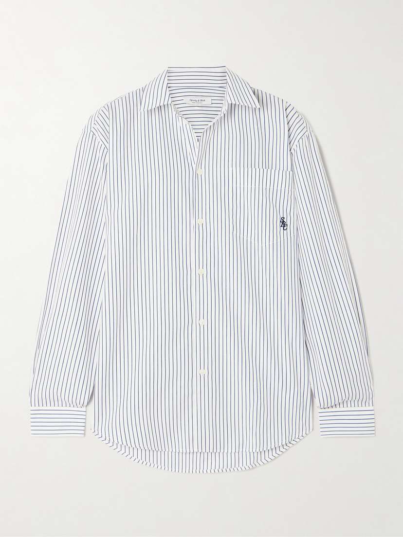 Sporty & Rich Src Embroidered Striped Cotton-poplin Shirt
