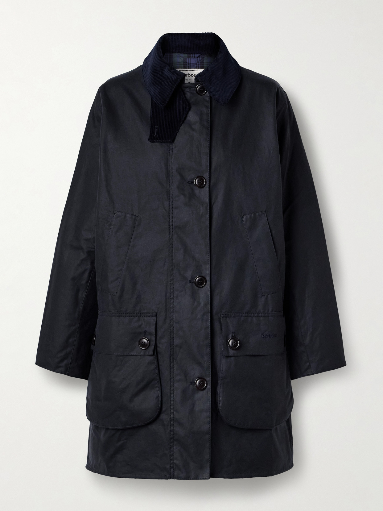 Barbour +  The Edit By Alexa Loren Corduroy-trimmed Waxed-cotton Jacket In Blue