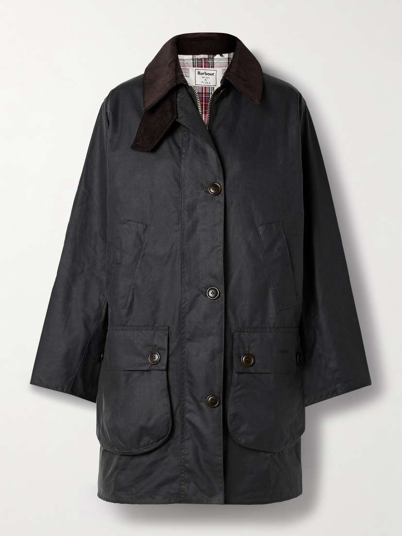 Barbour +  The Edit By Alexa Loren Corduroy-trimmed Waxed-cotton Jacket