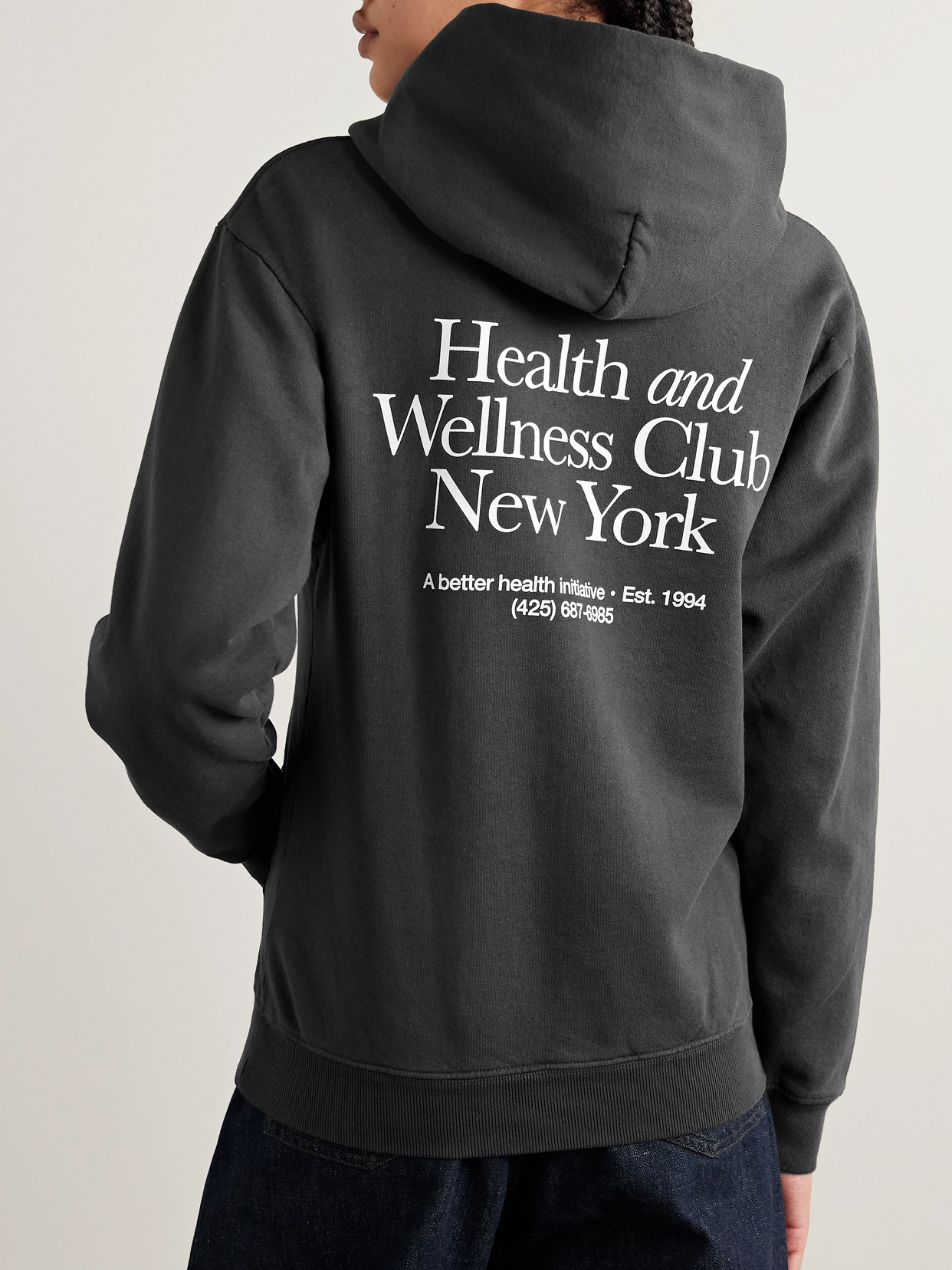 Sporty And Rich Printed Cotton-jersey Hoodie In Black