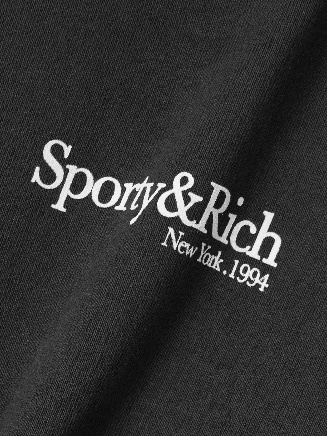 Sporty And Rich Printed Cotton-jersey Hoodie In Black