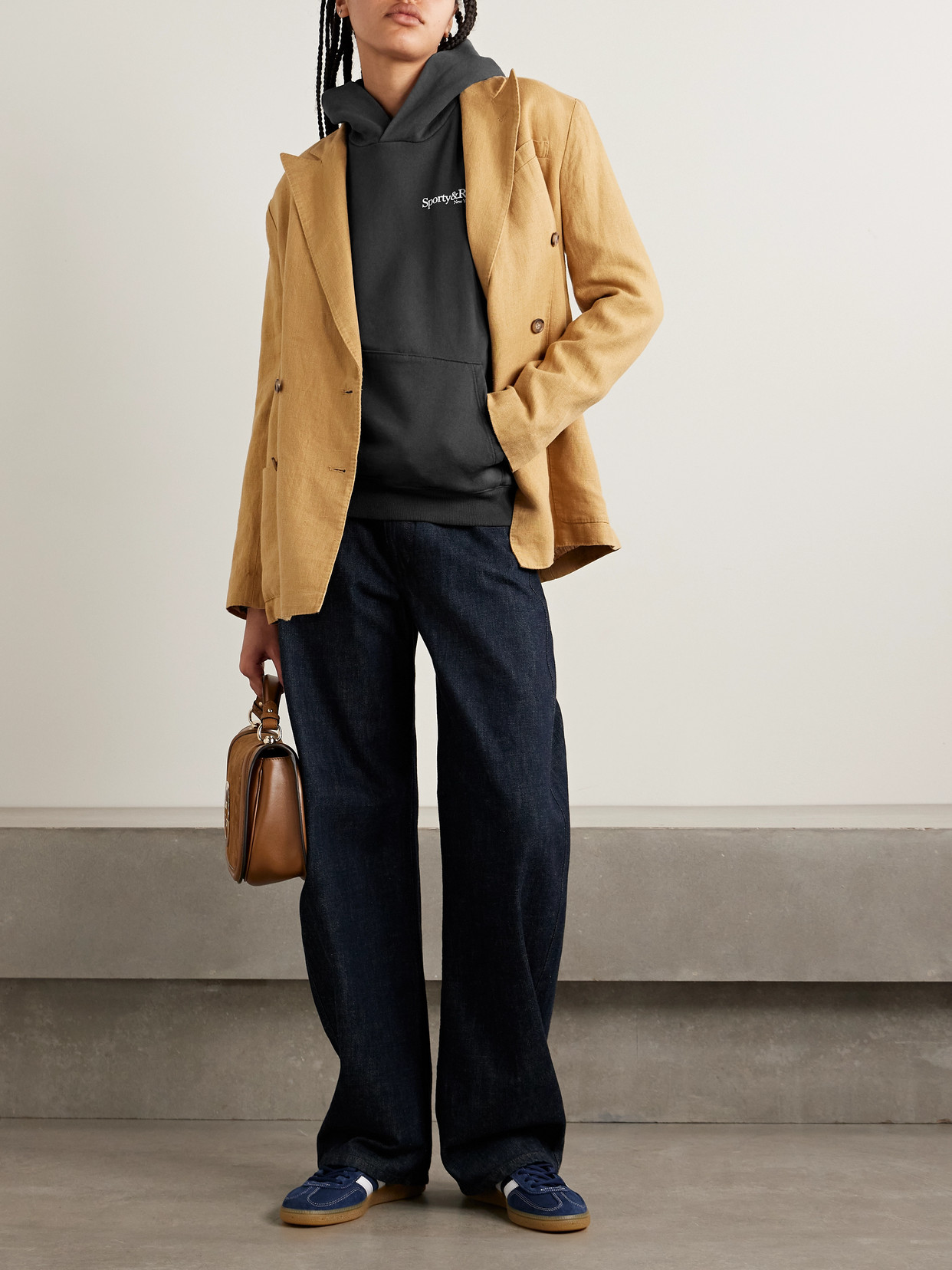 Sporty And Rich Printed Cotton-jersey Hoodie In Black