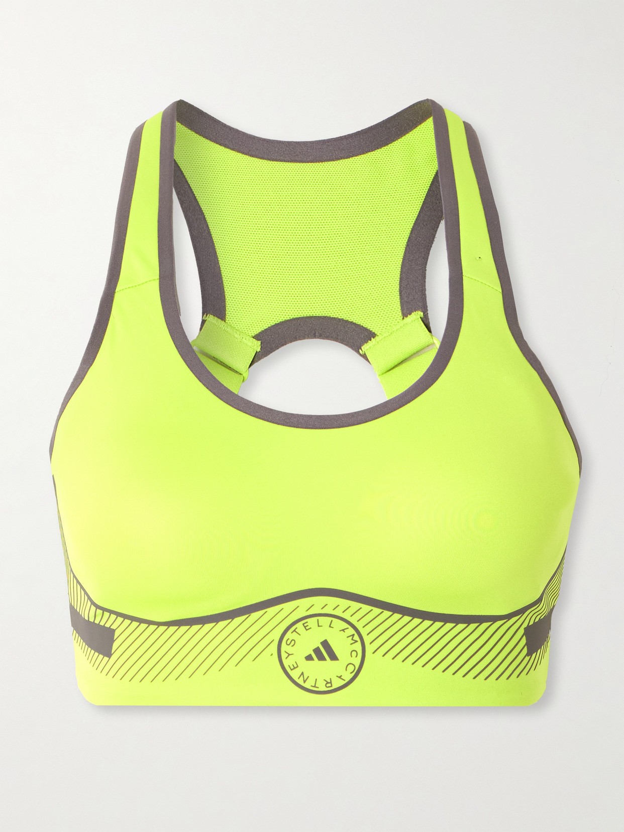 Adidas By Stella Mccartney Truepace Neon Stretch Recycled Sports Bra In Green