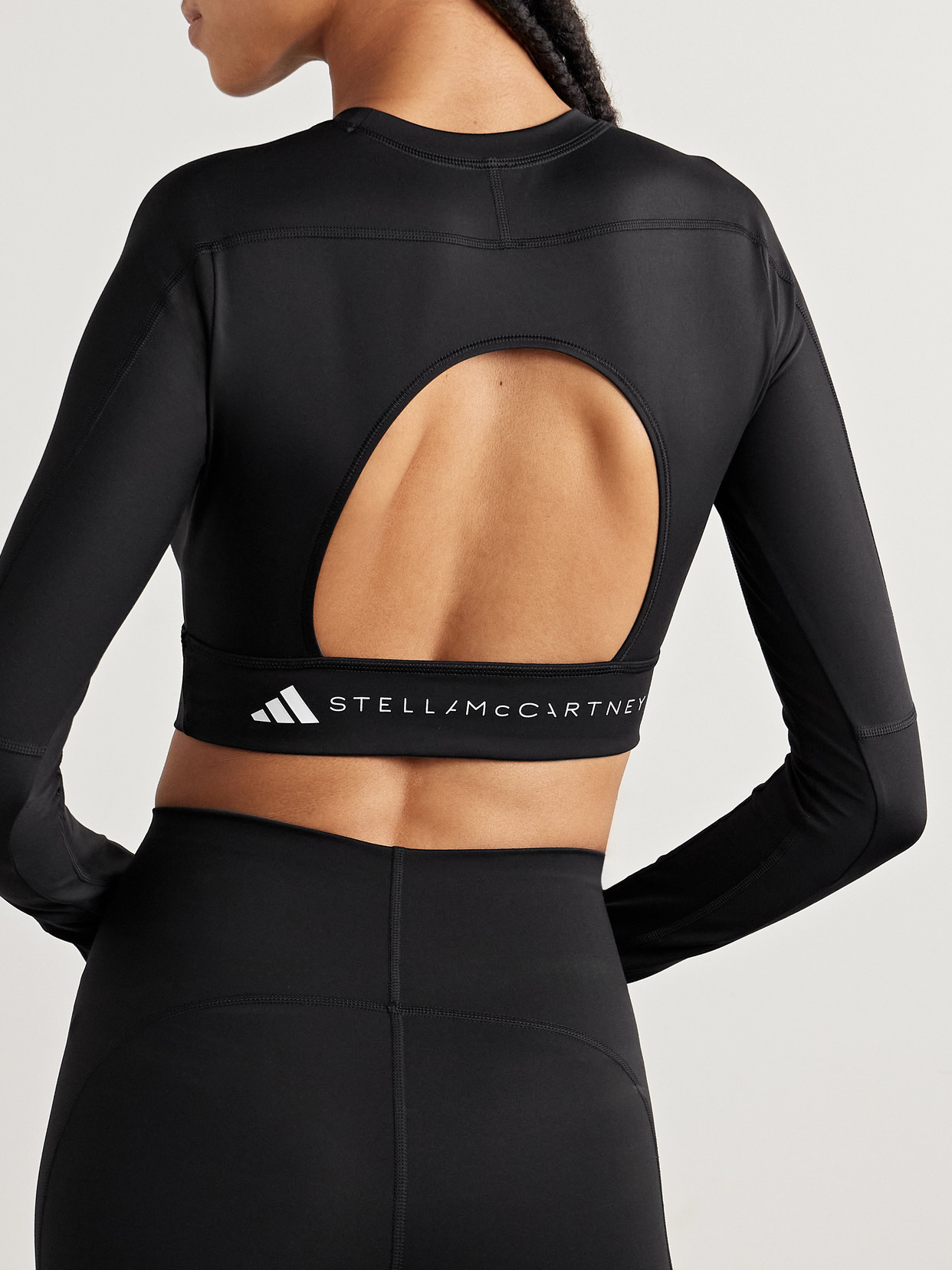 Adidas By Stella Mccartney Truestrength Cutout Cropped Printed Top In Black