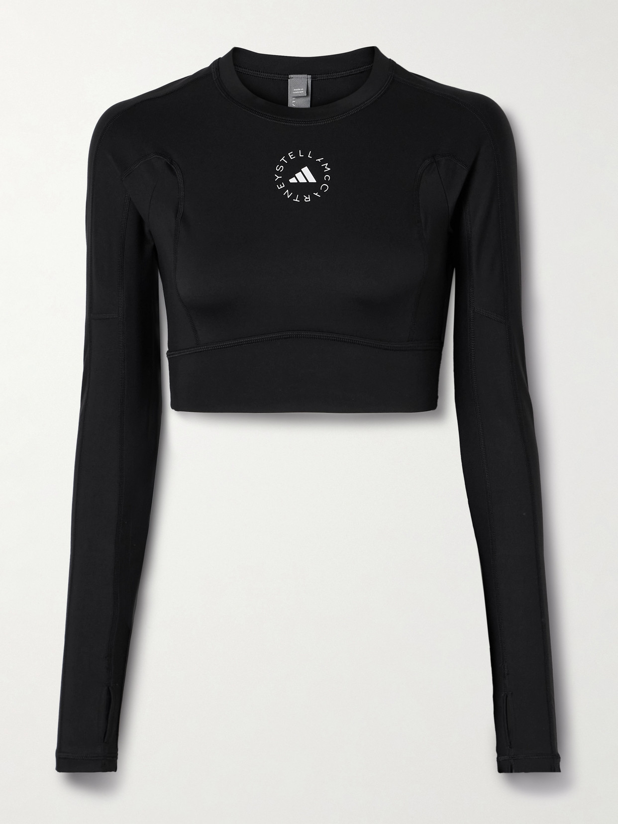 Adidas By Stella Mccartney Truestrength Cutout Cropped Printed Top In Black