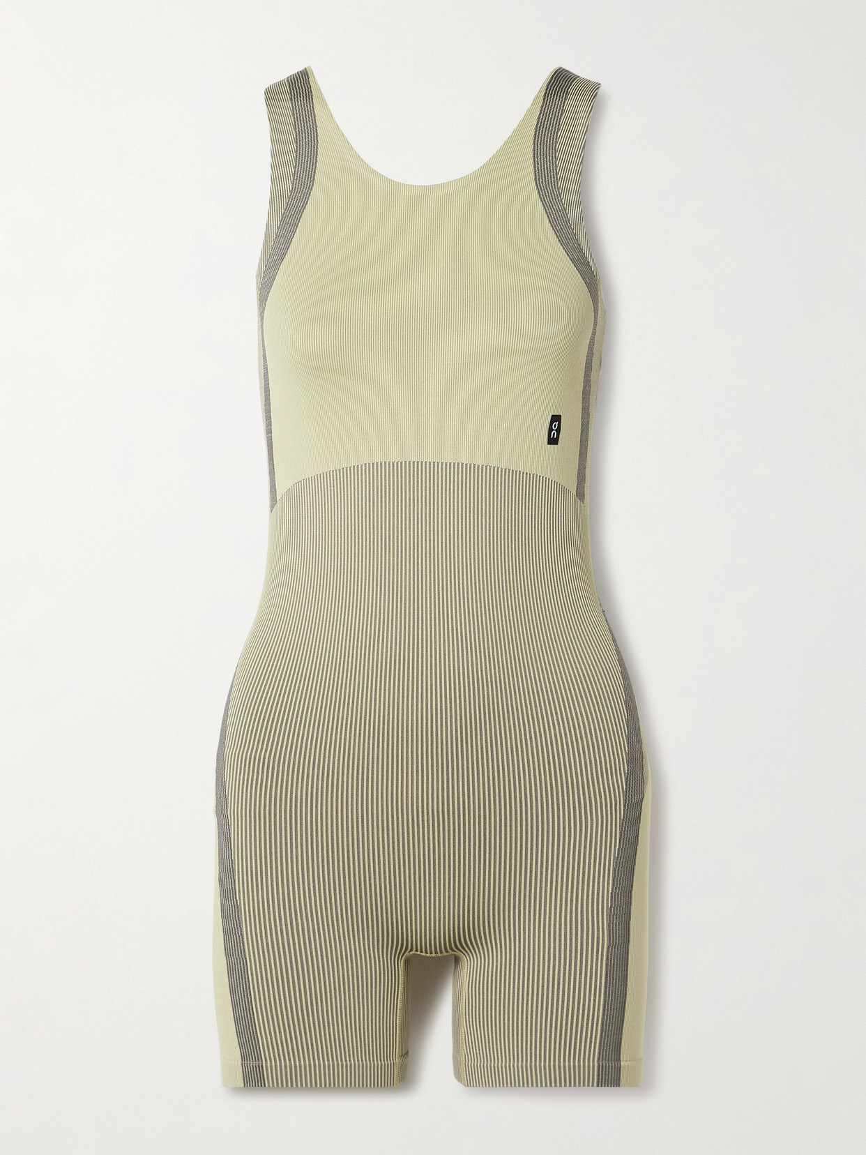 On Studio Ribbed Stretch Recycled Playsuit In Green