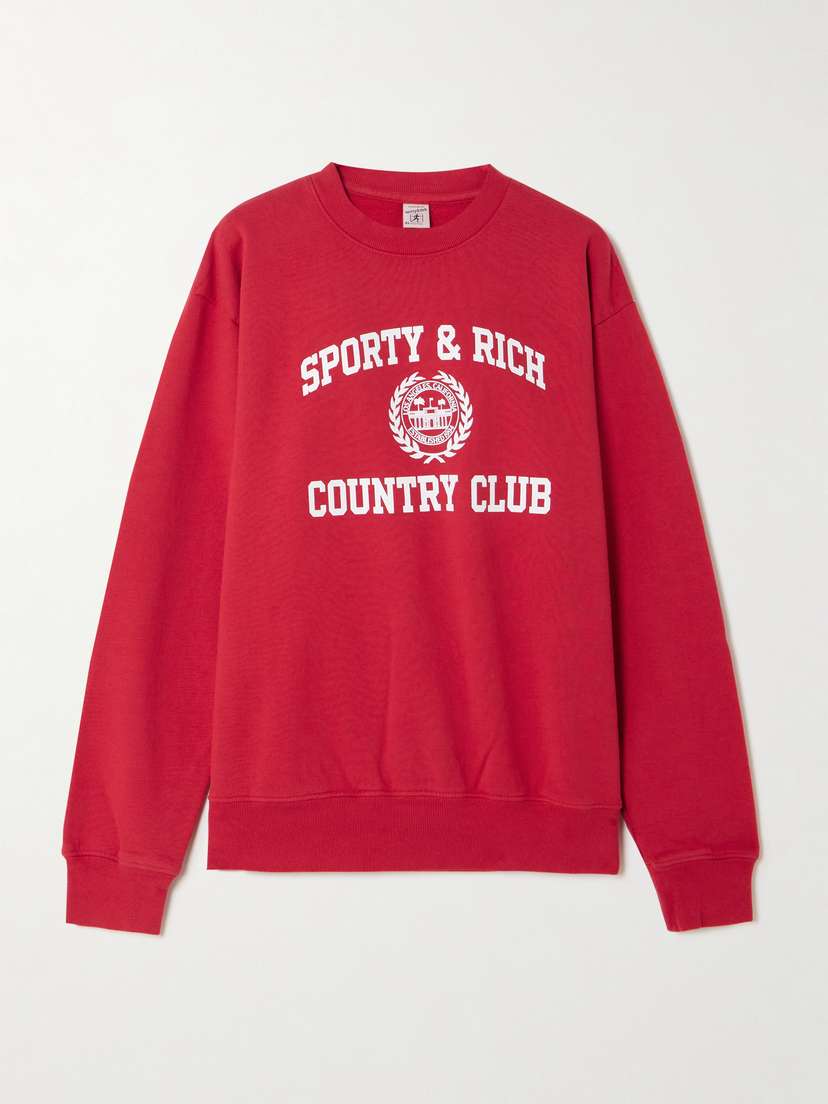 Sporty & Rich Varsity Crest Printed Cotton-jersey Sweatshirt
