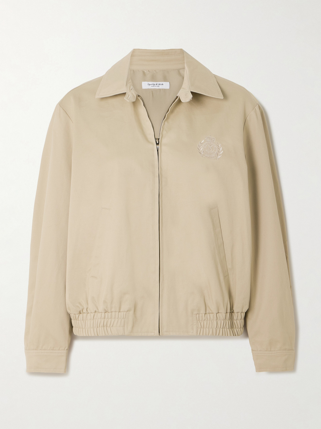 Shop Sporty And Rich Prep H&w Crest Embroidered Cotton-twill Jacket In Cream