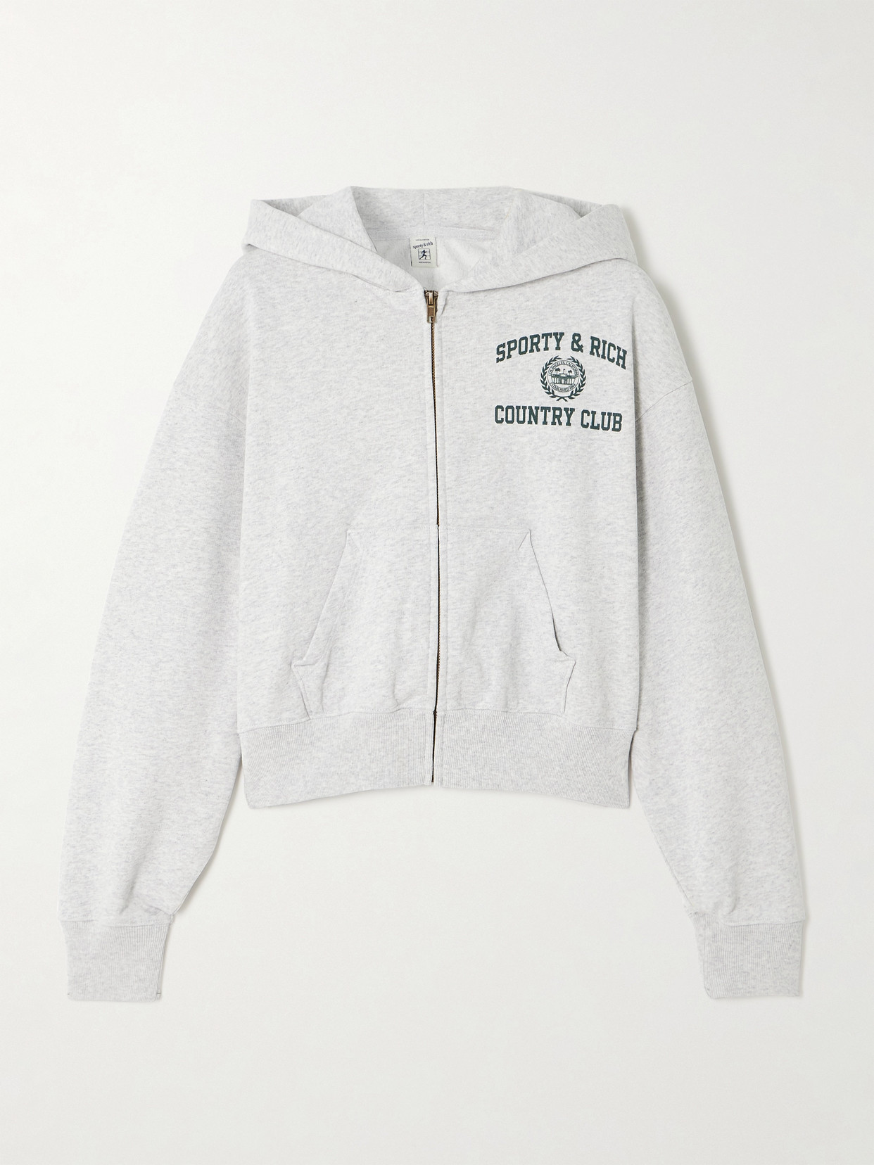 Sporty And Rich Varsity Crest Printed Cotton-jersey Hoodie In Gray