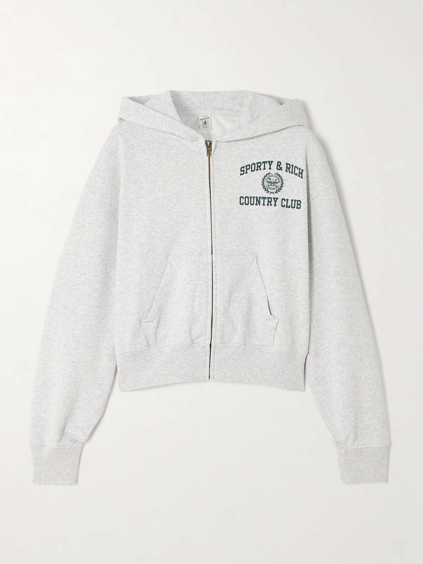 Sporty & Rich Varsity Crest Printed Cotton-jersey Hoodie