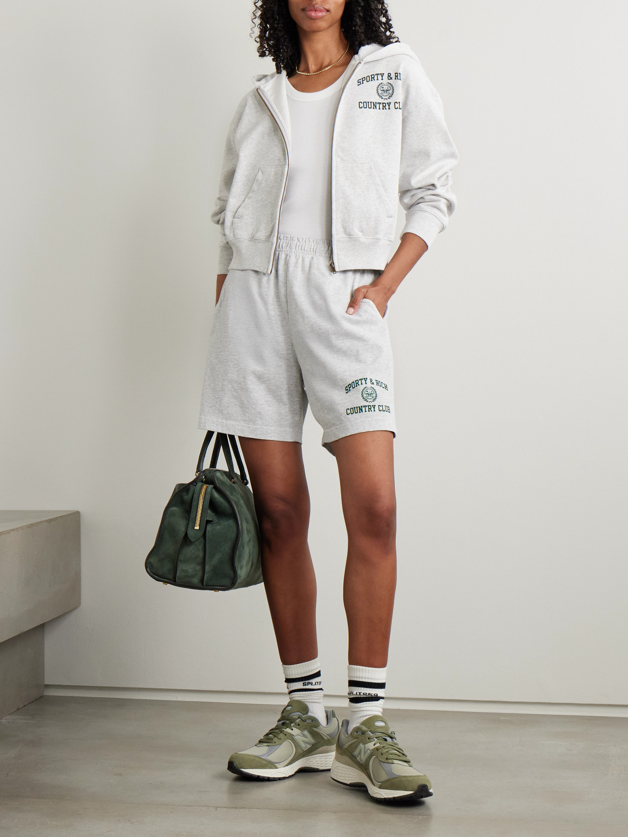 Sporty And Rich Varsity Crest Printed Cotton-jersey Hoodie In Gray