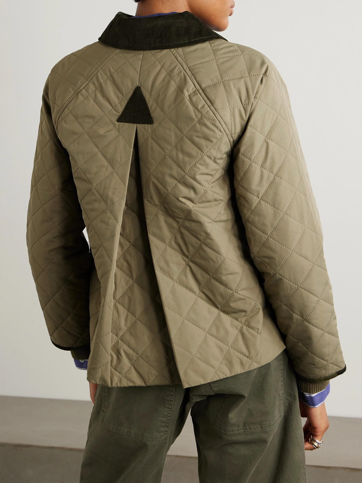 Barbour Anise Corduroy-trimmed Cropped Quilted Shell Jacket In Green