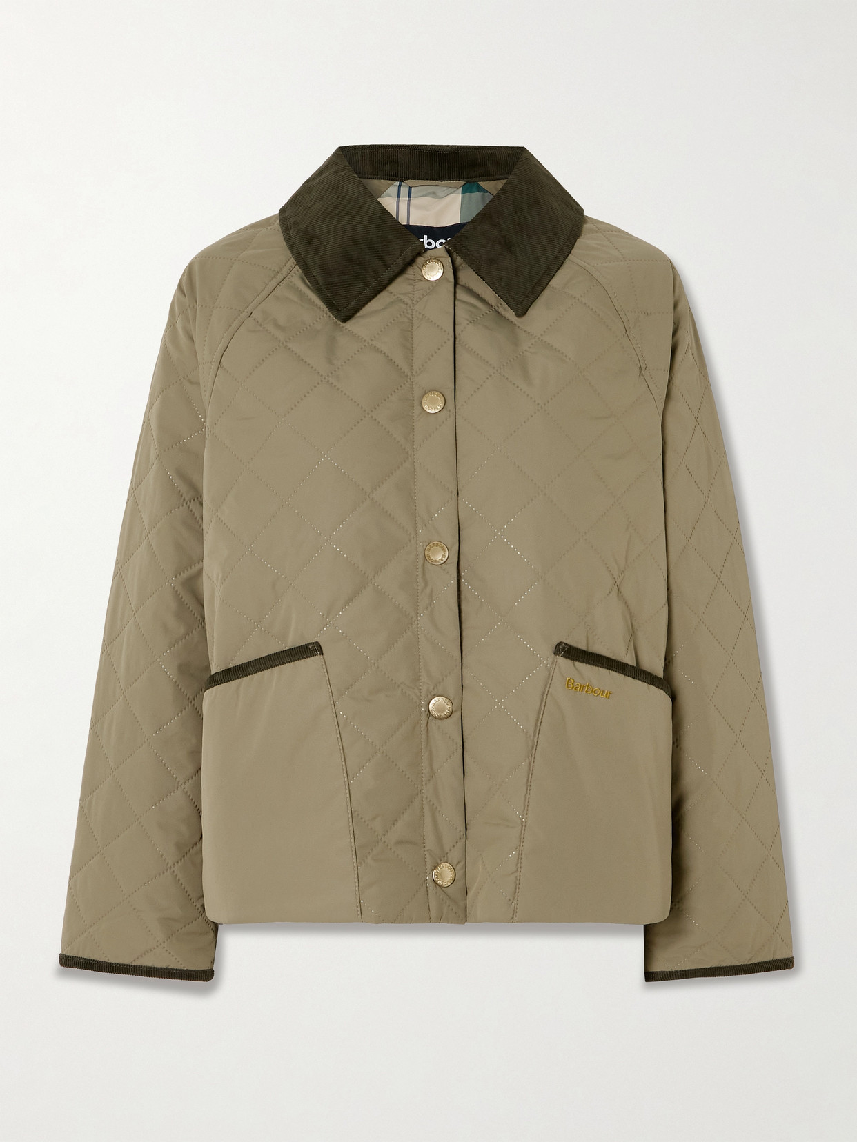 Barbour Anise Corduroy-trimmed Cropped Quilted Shell Jacket In Green