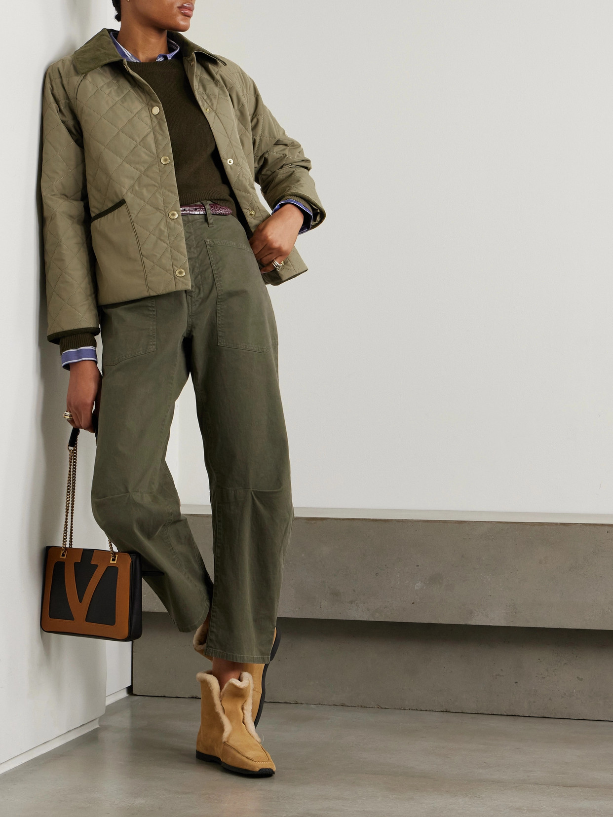 Barbour Anise Corduroy-trimmed Cropped Quilted Shell Jacket In Green