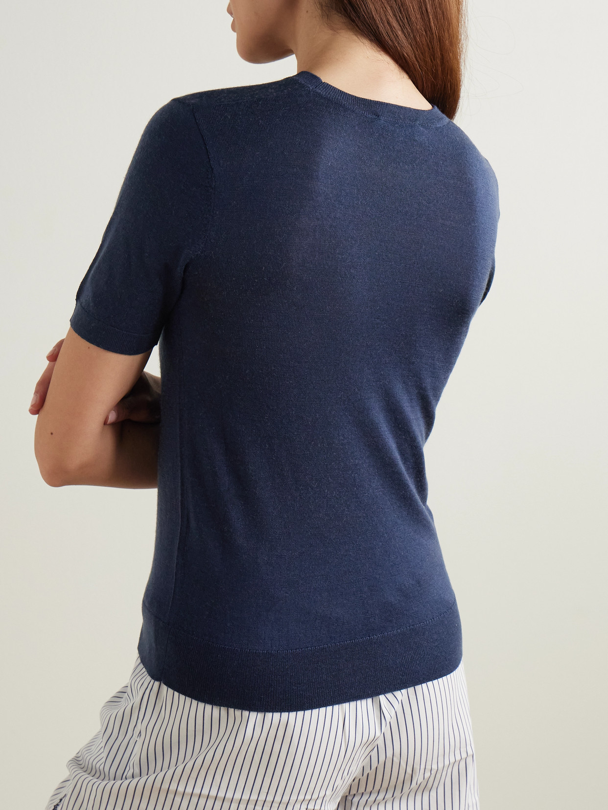 Shop Sporty And Rich Vendome Embroidered Merino Wool T-shirt In Blue