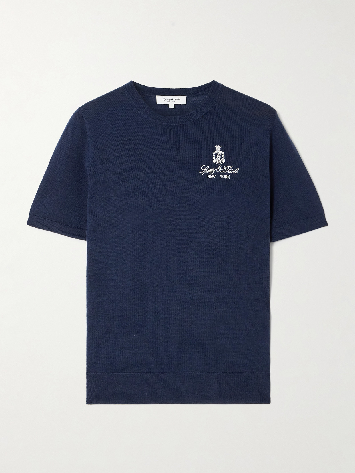 Sporty And Rich Vendome Embroidered Merino Wool T-shirt In Blue