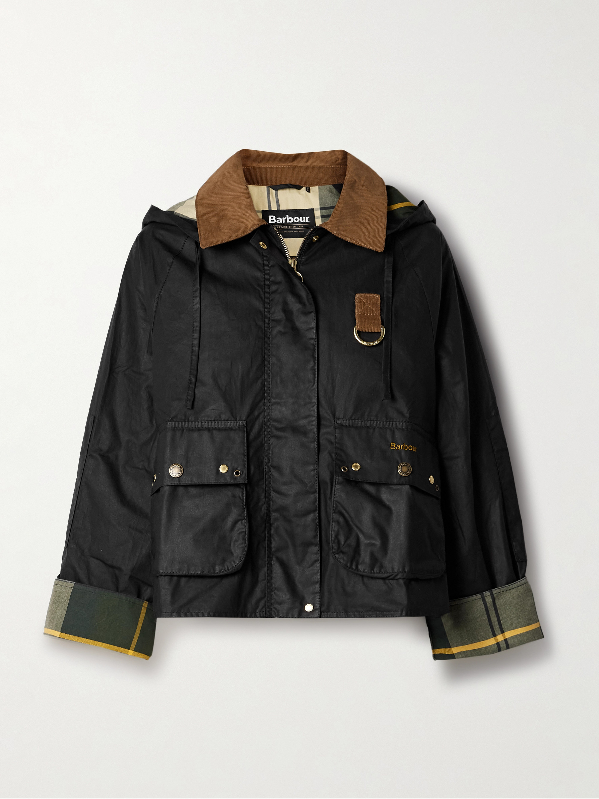 BARBOUR Erma hooded corduroy-trimmed waxed-cotton jacket