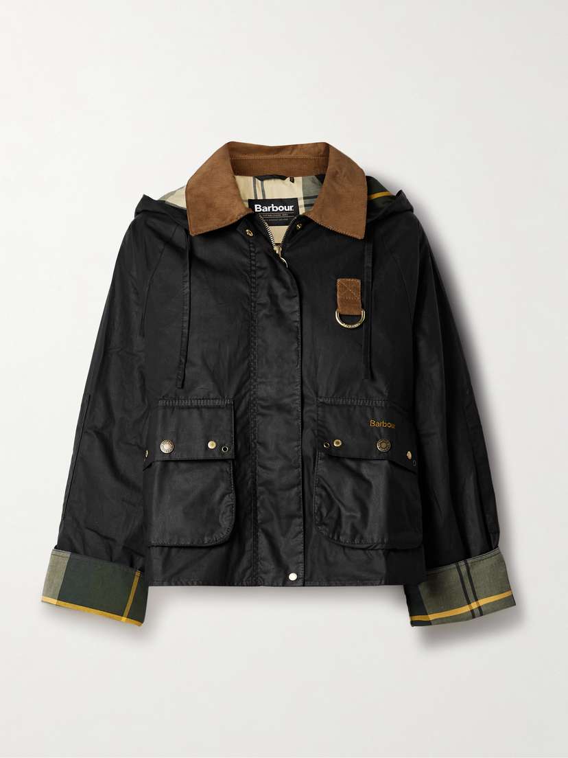 Barbour Erma Hooded Corduroy-trimmed Waxed-cotton Jacket