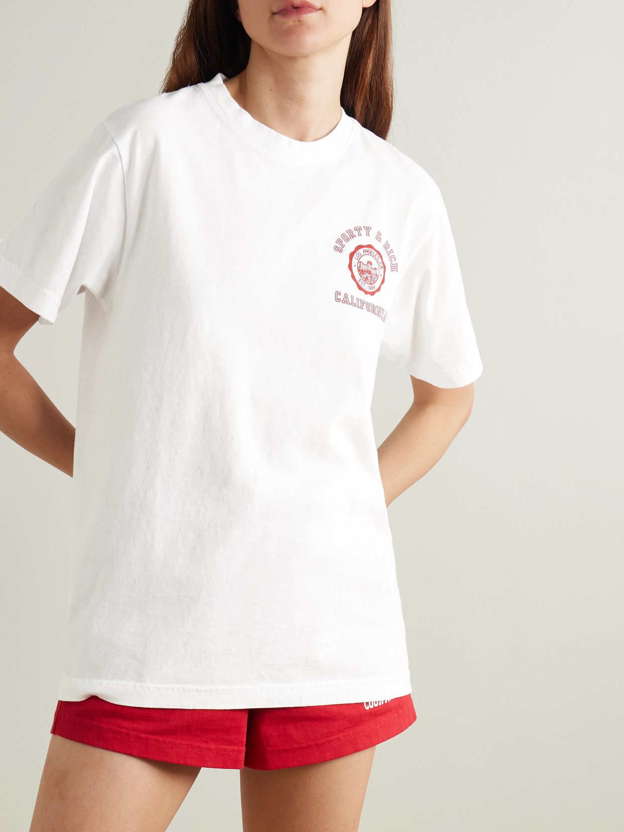 Sporty And Rich Womens California Emblem Round-neck Cotton-jersey T-shirt White Xs In White