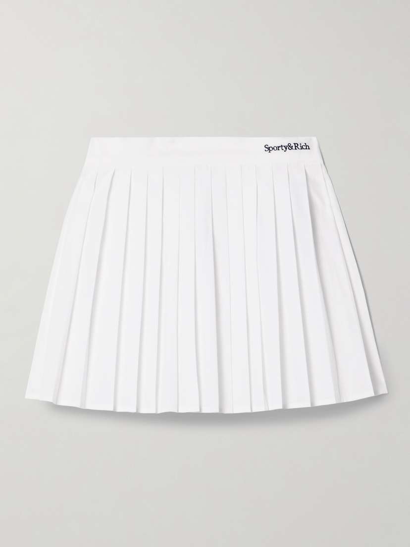 Sporty & Rich Anae Embroidered Pleated Cotton-poplin Mini Skirt