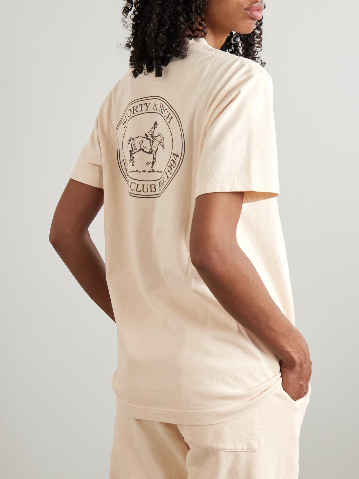 Sporty And Rich Riding Club Printed Cotton-jersey T-shirt In Cream
