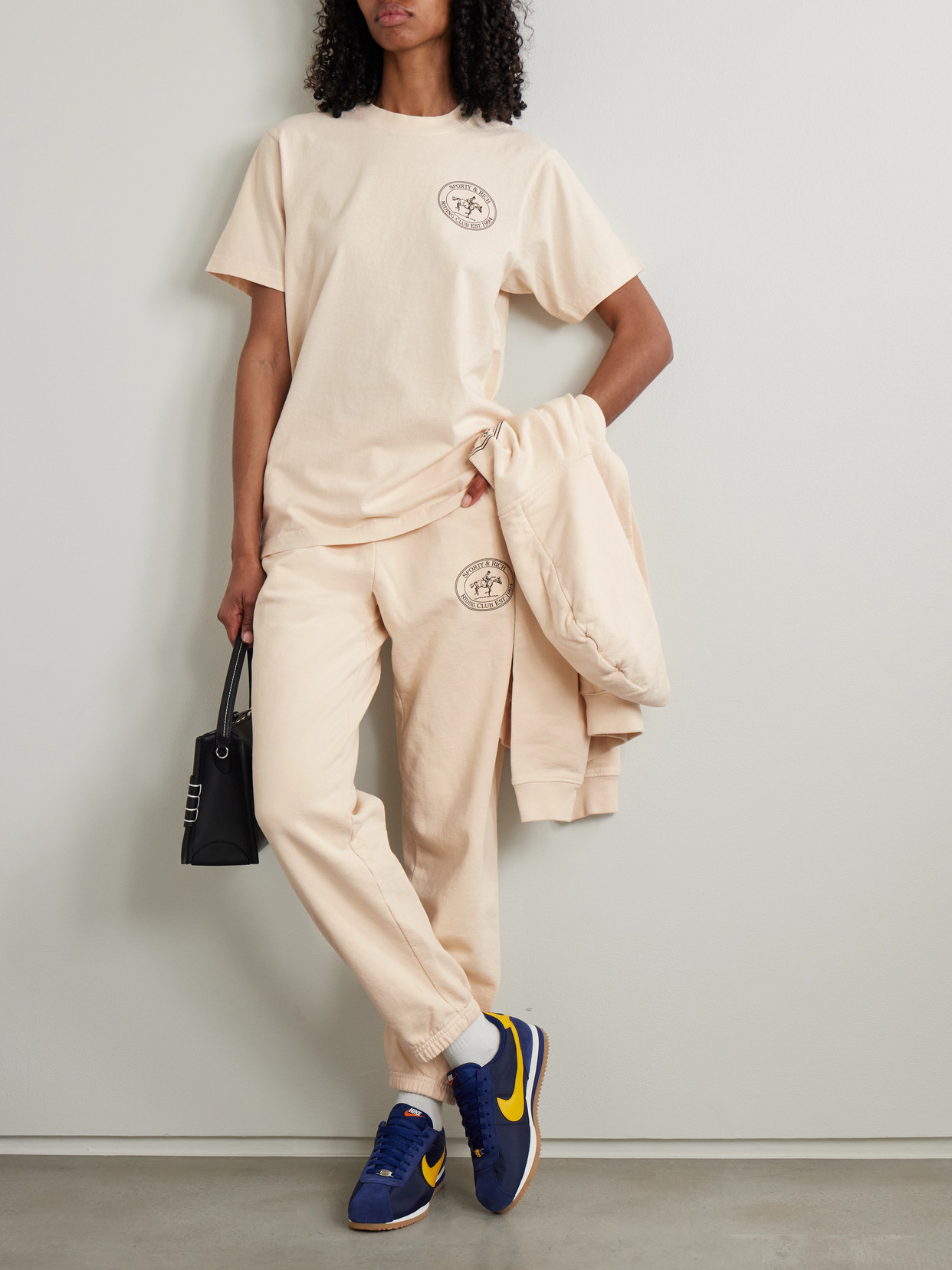 Sporty And Rich Riding Club Printed Cotton-jersey T-shirt In Cream
