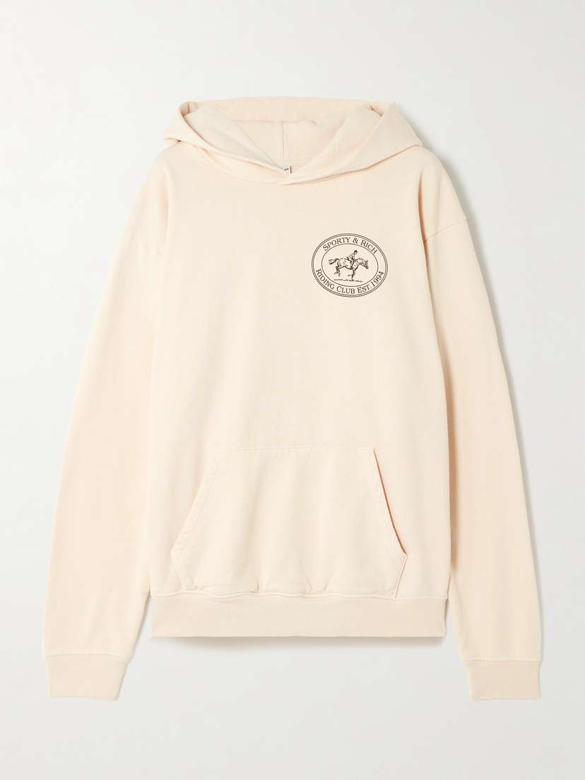 Sporty & Rich Riding Club Printed Cotton-jersey Hoodie