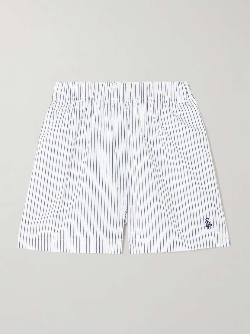 Sporty & Rich Src Embroidered Striped Cotton-poplin Shorts
