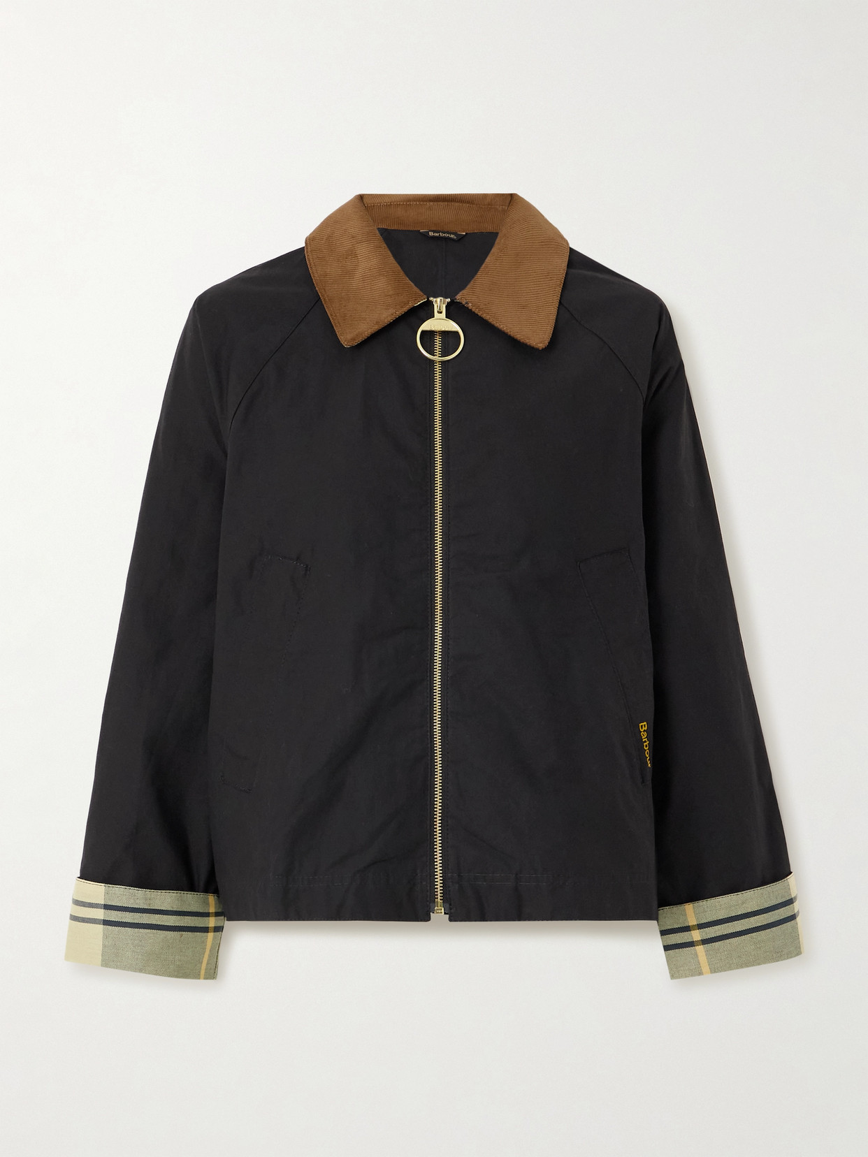 Barbour Cropped Corduroy-trimmed Cotton-canvas Jacket In Black
