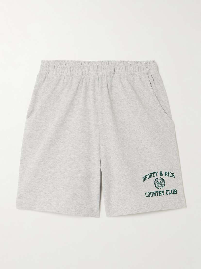 Sporty & Rich Varsity Crest Printed Cotton-blend Jersey Shorts